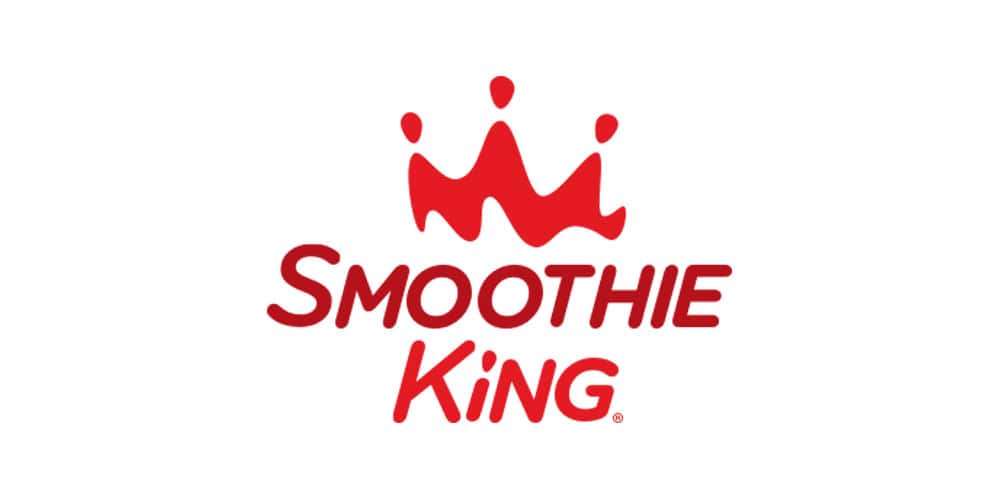 Smoothie King logo featuring a red stylized crown above the brand name in red text on a white background.