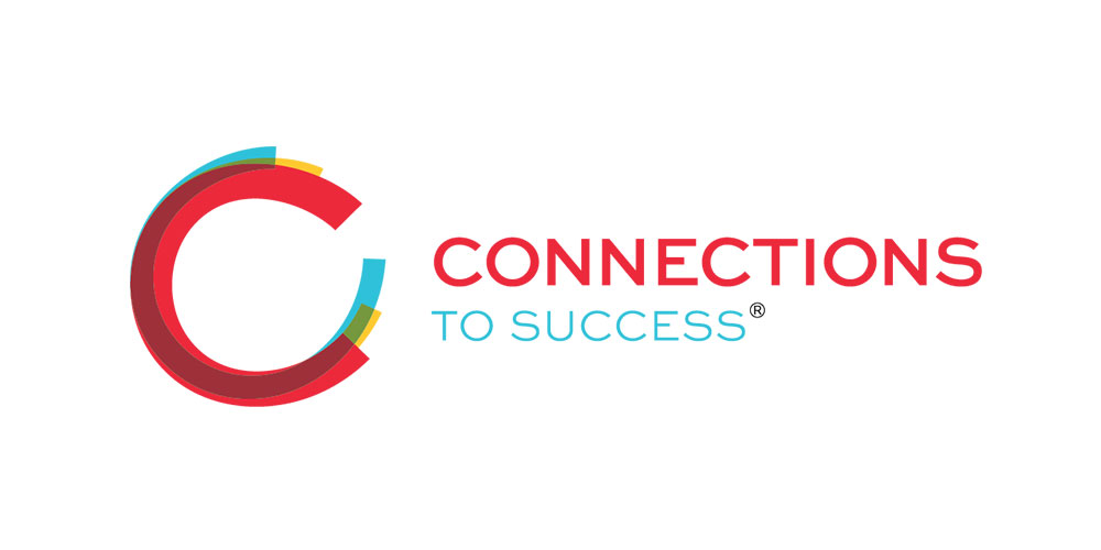 Logo with a stylized red "C" composed of layered arcs and the words "CONNECTIONS TO SUCCESS" in red and blue text on a white background.