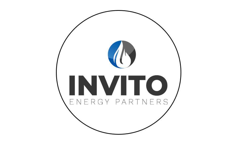 INVITO Energy Partners logo featuring a blue and gray circular icon with a droplet symbol above the company name in bold and thin text.
